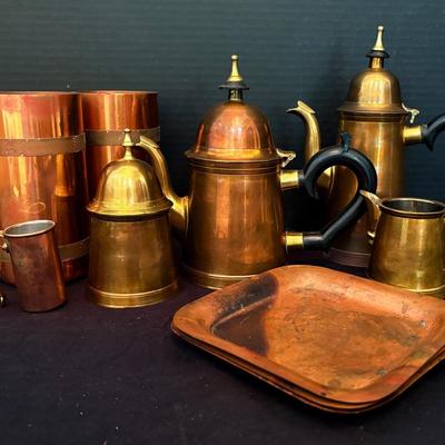 Copper Cups, Pitchers, And Plates