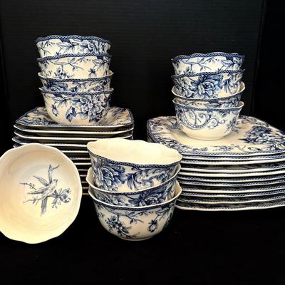 Blue On White Dinner Plates, Salad Plates, And Bowls