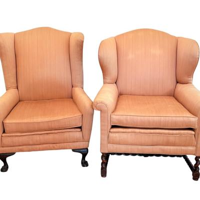 Two Armchairs With Carved Wood Legs