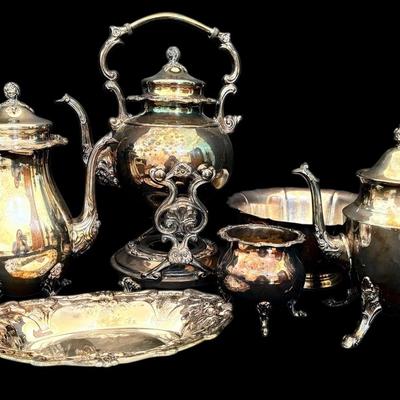 Silver On Copper Teapots And Other Plates And Bowls