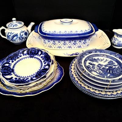 Mixed Blue On White Porcelain Plates