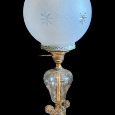 Cherub & Etched Globe Gone With The Wind Lamp