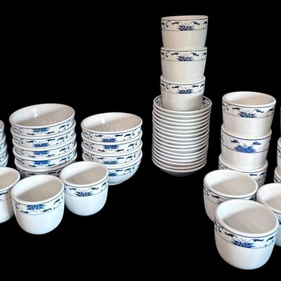 Cameo China Blue Lotus Tea Cups & Small Serving Dishes