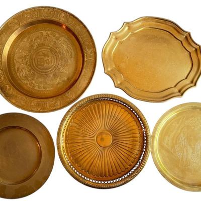 Five Large Circular Brass Serving Platters