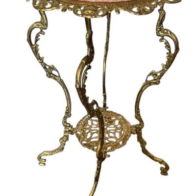 Antique Ornate Pink Marble & Brass Two-Tier Stand (#1)
