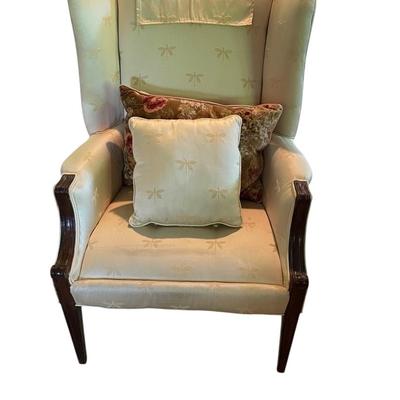 Cream Upholstered Queen Anne’s Chair With Dragonfly Detail