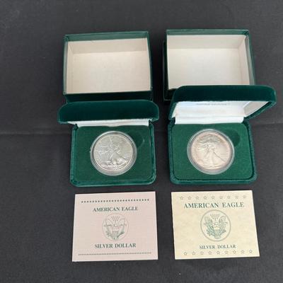 1989 & 1992 American Silver Eagles | 1 oz .999 Fine Silver Dollars | Boxes & COAs