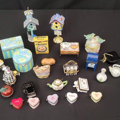 Assorted Porcelain Hinged Trinket Boxes | Hearts, Teapots, Birdhouses, Miniatures