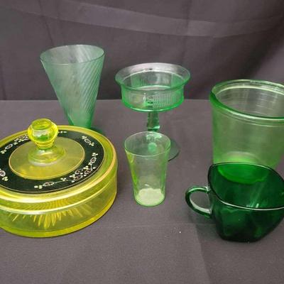 Uranium & Depression Glass Collection | 7 Pcs | Glows Under UV Light
