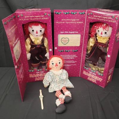 Raggedy Ann & Andy Holiday Tradition Dolls with Vintage Raggedy Ann Doll & Watch