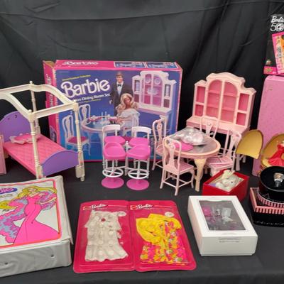 Barbie Doll Furniture & Accessories Lot | Vintage Living & Bedroom Furniture, Clothing Cases & More