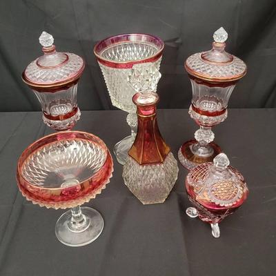 Ruby Flash Glass Collection – Covered Compotes, Goblets, and Decorative Pieces