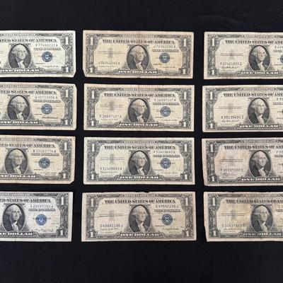 U.S. $1 Silver Certificates – 12 Notes