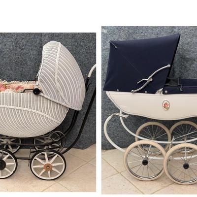 Vintage Baby Prams | Silver Cross Navy Coach-Built & Whitman White Wicker with Floral Lining