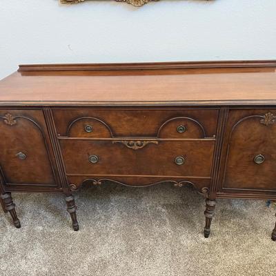Lammert’s St. Louis Antique Sideboard Buffet | Carved Details | Brass Pulls | Circa Early 1900s