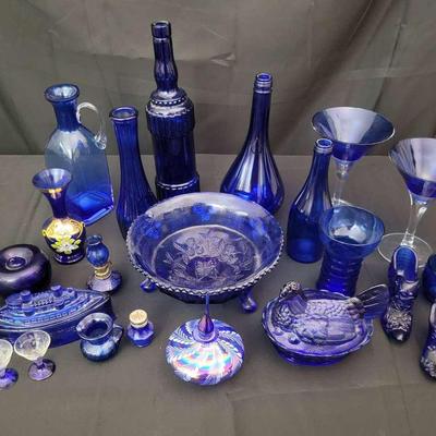 Blue Cobalt Blue Glass Collection – Bottles, Figurals, Compotes, Shoes & More