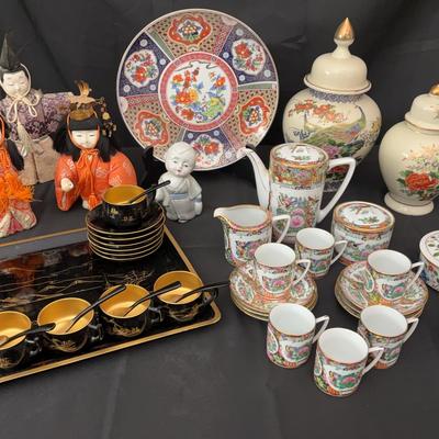 Asian Decorative Lot | Japanese Dolls, Rose Medallion Tea Set, Imari Charger, Ginger Jars

