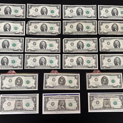 U.S. $2 Bills Collection & Limited Edition Holiday Angel, Santa Dollar, Cottontail Currency