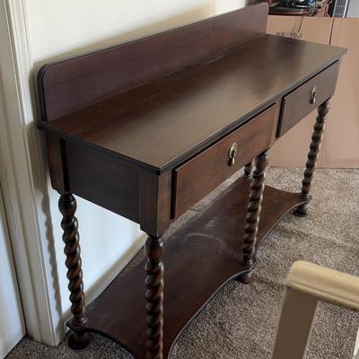 Bombay Co. Oak Barley Twist Console Table with Drawers & Lower Shelf