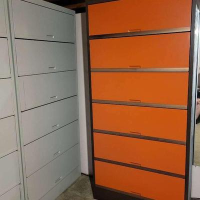 Orange & Neutral File Cabinet Pair (B)