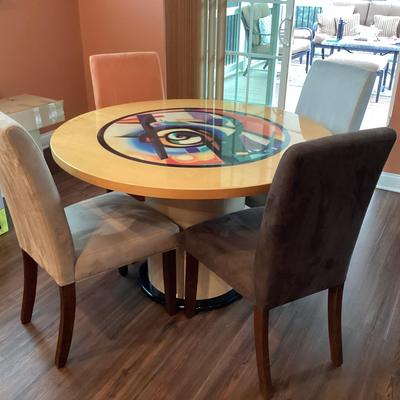 Round Artistic Table w/ (4) Suede Style Chairs