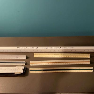 Collection Of Vintage Rulers And Slide Rule