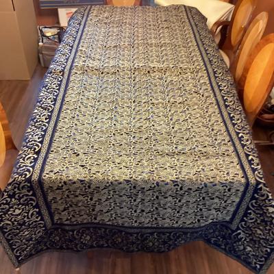 Navy Blue Brocade & Stitch Tablecloth