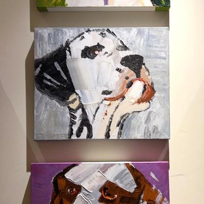 Set Of 3 Abstract Dog Canvas Paintings
