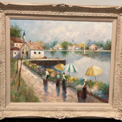 John A Manol “View Along A River Promenade” Painting