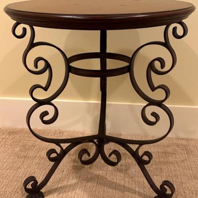Butler Specialty Co. Solid Wood Round Side Table With Scrolled Metal Base