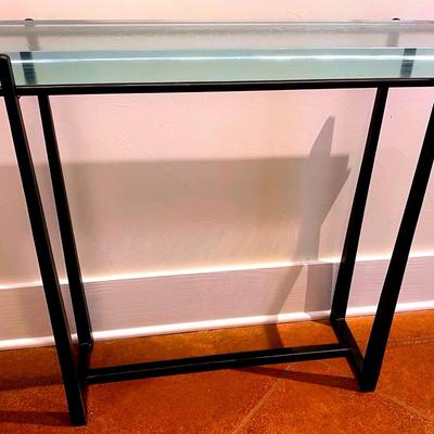 Glass Top Hall Table With Welded Metal Base- HEAVY!