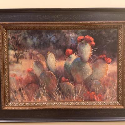 Original Prickly Pear Cactus Painting And Custom Frame Artist SIDNEY SINCLAIR