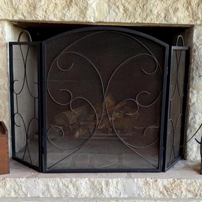Gather Around The Fire - Metal Mesh Fireplace Screen, Fatwood Firestarter Box, Tools And Stand