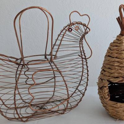 Copper Wire Chicken Basket and Hummingbird House