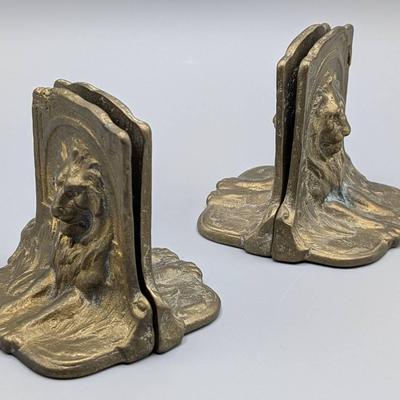Antique Bronze Recumbent Lion Bookends 