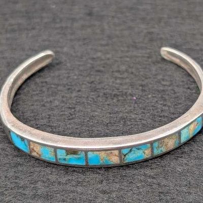 Navajo Inlaid Turquoise Silver Cuff