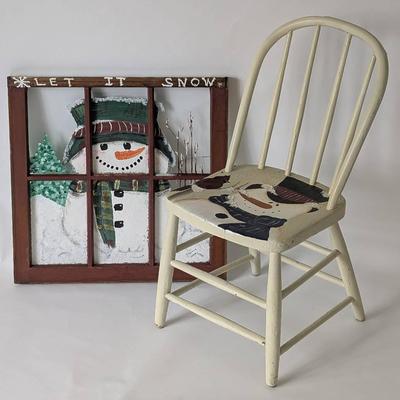 Hand Painted Snowman Chair and Window 