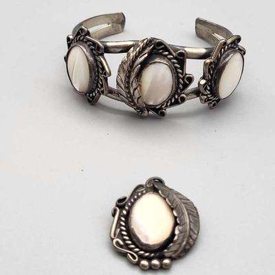 Navajo Sterling and Mother of Pearl Cuff and Pendant