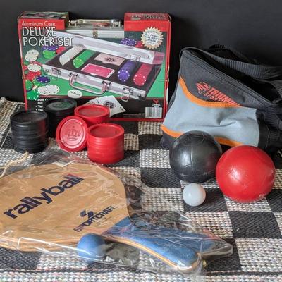 Bocce Ball, Poker, Checkers, and Rally Ball