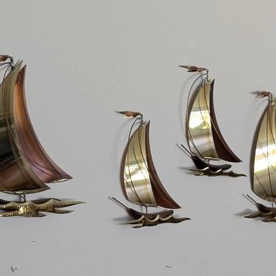 Brass and Copper Sailboat Wall Sculptures