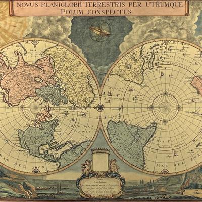 Joan Blaeu "Novus Planiglobii Terrestris per Utrumque Polum Conspectus" Framed Print
