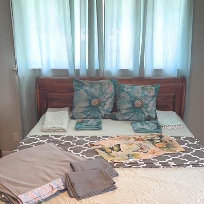 Queen Bedspread, Shams, Queen Duvet, Queen Fleece Blanket, Throw Pillowcases and 8 Curtain Panels 