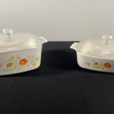 Vintage Pyrex Spring Blossom (Crazy Daisy) Matching Casseroles – Pair with Lids