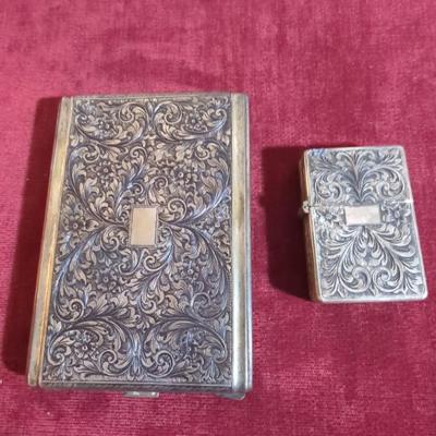 Vintage Italian 800 Silver Cigarette Case & Lighter