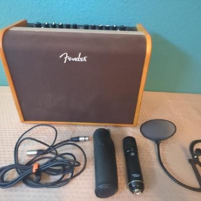 Fender Acoustic 100 Acoustic Guitar Combo Amplifier & Sterling Audio Condenser Microphone 