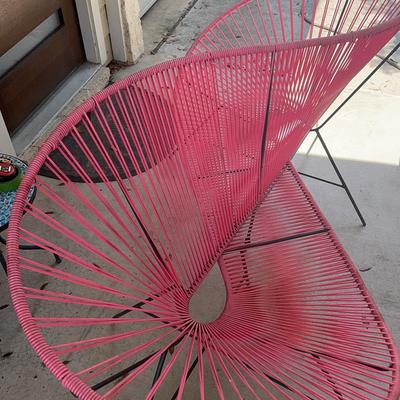 Vintage Pink Metal Frame Woven Love Seat 