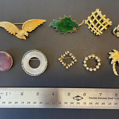 Assortment of 9 Vintage Pins – Includes Faux Pearls & American Eagle Design