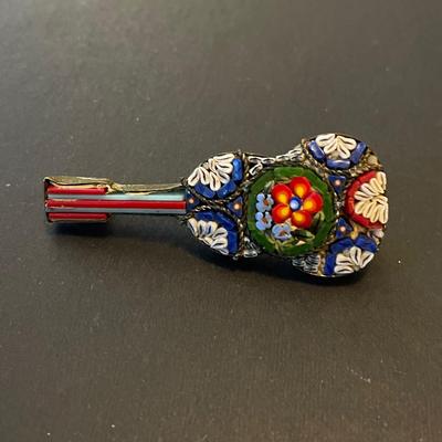 Vintage Micro Mosaic Guitar-Shaped Pin – Italian Handmade Charm
