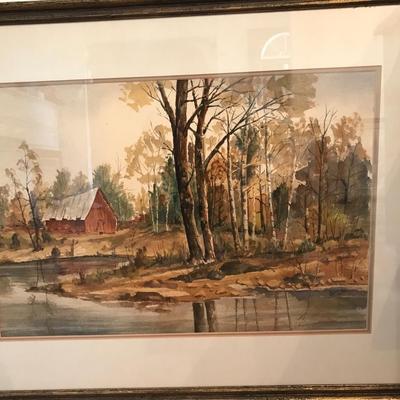 Signed Print By Gilpin Pond And Barn