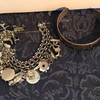 Sterling Silver Charm Bracelet And Cuff Bracelet